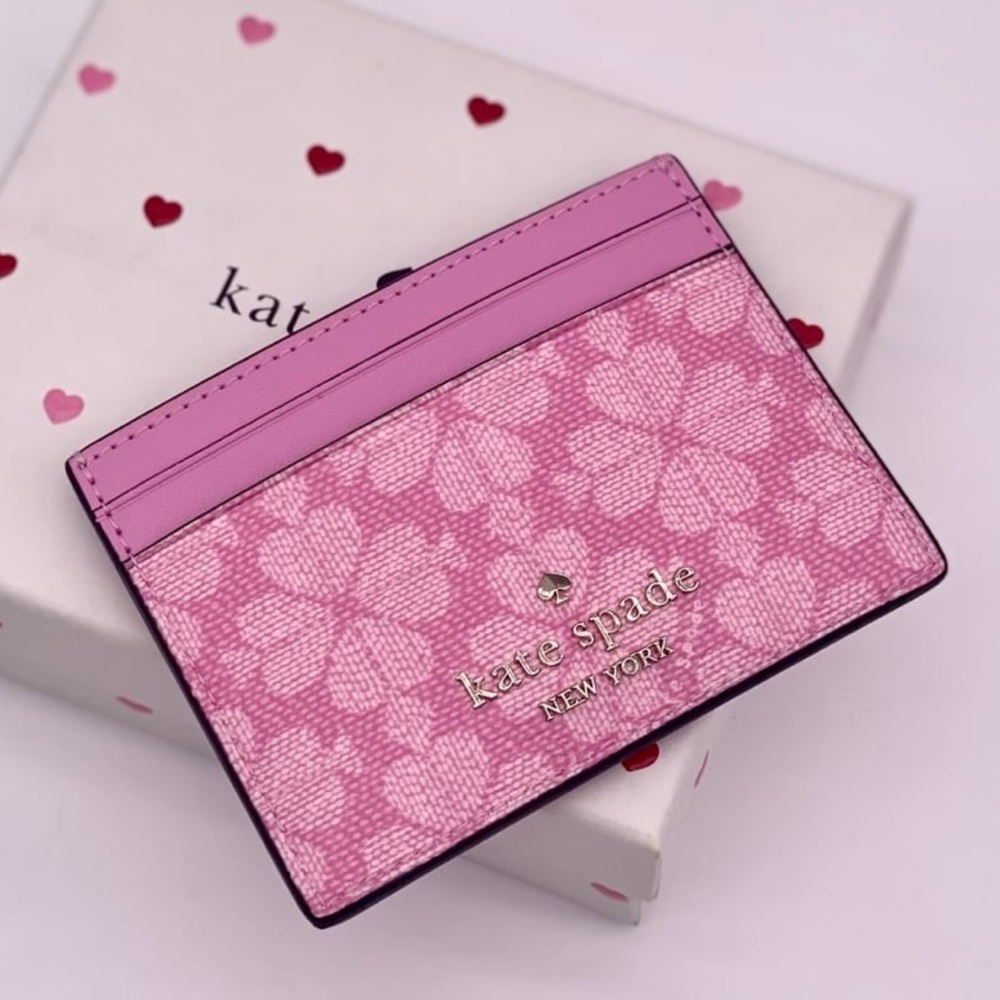 Kate Spade New York Pink Boxed Spade Flower Small Wallet Slim Card Holder